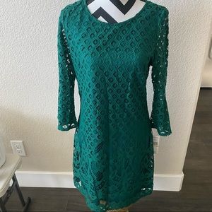 Sharagano || dark rainforest crewneck dress